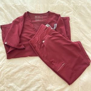 Figs Burgundy Scrubs Set